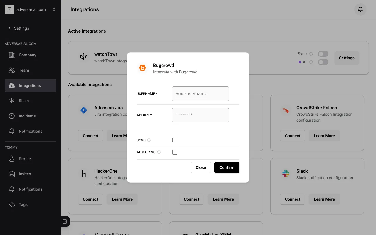 BugCrowd integration configuration
